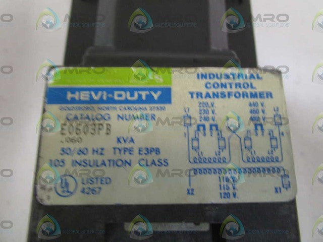 HEVI-DUTY E0603PB INDUSTRIAL CONTROL TRANSFORMER *USED*