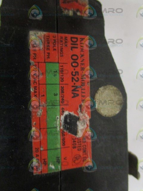 KLOCKNER MOELELR DIL00-52-NA CONTACTOR 110/115V *USED*