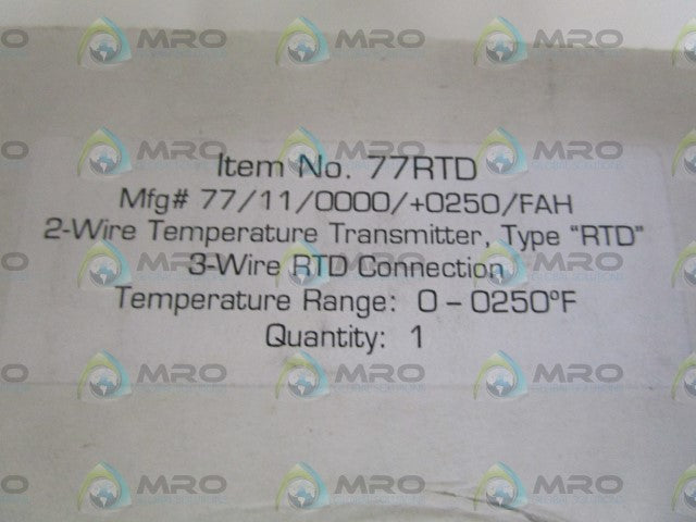 JENCO 77/11/0000/+0250/FAH TEMPERATURE TRANSMITTER 0-0250/F *NEW IN BOX*