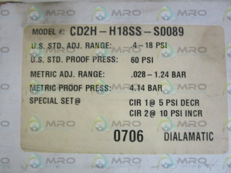 BARKSDALE CD2H-H18SS-S0089 DIALMATIC PRESSURE SWITCH  NSMP