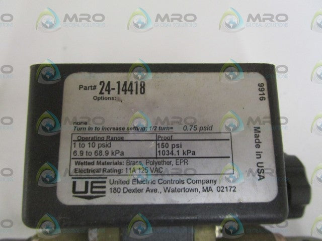 UNITED ELECTRIC 24-14418 PRESSURE DIFFERENTIAL SWITCH *USED*