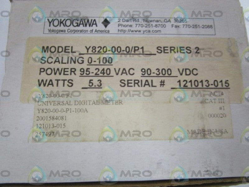 YOKOGAWA Y820-00-0/P1 DIGITAL METER 0-100  NSMP