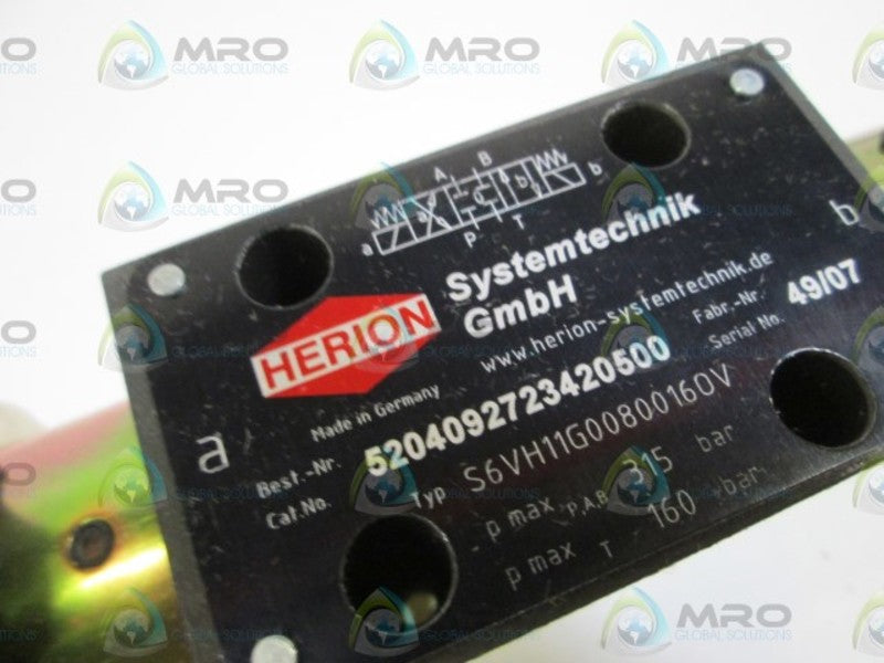 HERION VALVE S6VH11G00800160V W/O CONNECTOR (AS PICTURED) NSNP