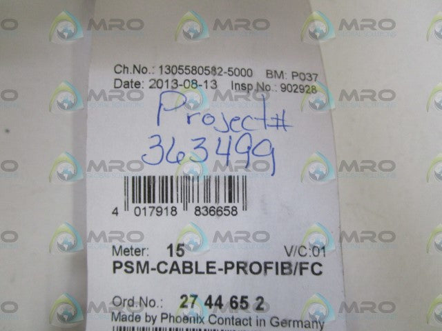 PHOENIX CONTACT PSM-CABLE-PROFIB/FC 2744652 CABLE 15METER *NEW NO BOX*