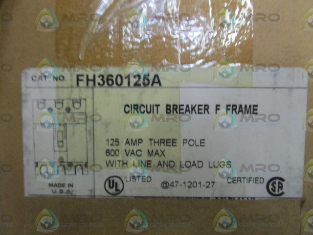 THOMAS & BETTS FH360125A CIRCUIT BREAKER 125AMP *NEW IN BOX*