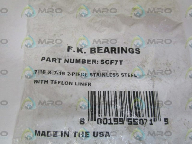 F.K. BEARINGS SCF7T 7/16X7/16 BEARING W/TEFLON LINER  NSMP
