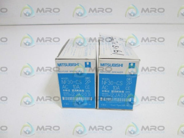 LOT OF 2 MITSUBISHI CIRCUIT BREAKER 2P 10A NF30-CS (GRAY)  NSMP