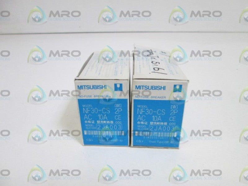 LOT OF 2 MITSUBISHI CIRCUIT BREAKER 2P 10A NF30-CS (GRAY)  NSMP