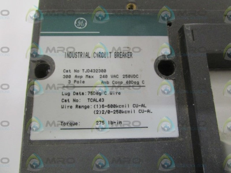 GENERAL ELECTRIC TJD432300 CIRCUIT BREAKER 300AMP (GREY FACE) *NEW NO BOX*