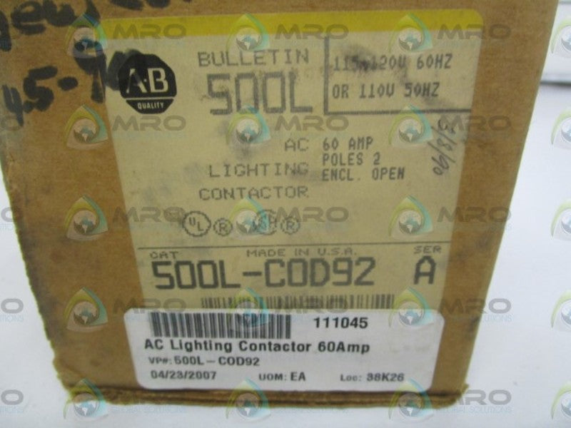 ALLEN BRADLEY 500L-COD92 SER .A CONTACTOR (AS PICTURED)  NSMP