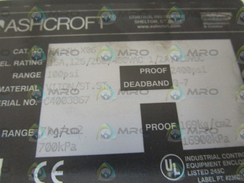 ASHCROFT B424VX06 PRESSURE SWITCH 100 PSI  NSMP