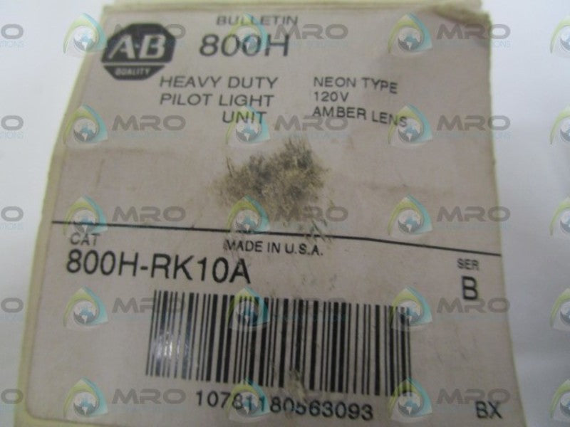 ALLEN BRADLEY 800H-RK10A SER.B PILOT LIGHT UNIT (AS PICTURED)  NSMP