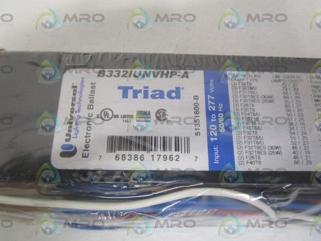 UNIVERSAL B332IUNVHP-A 120-277V BALLAST *NEW IN ORIGINAL PACKAGE*