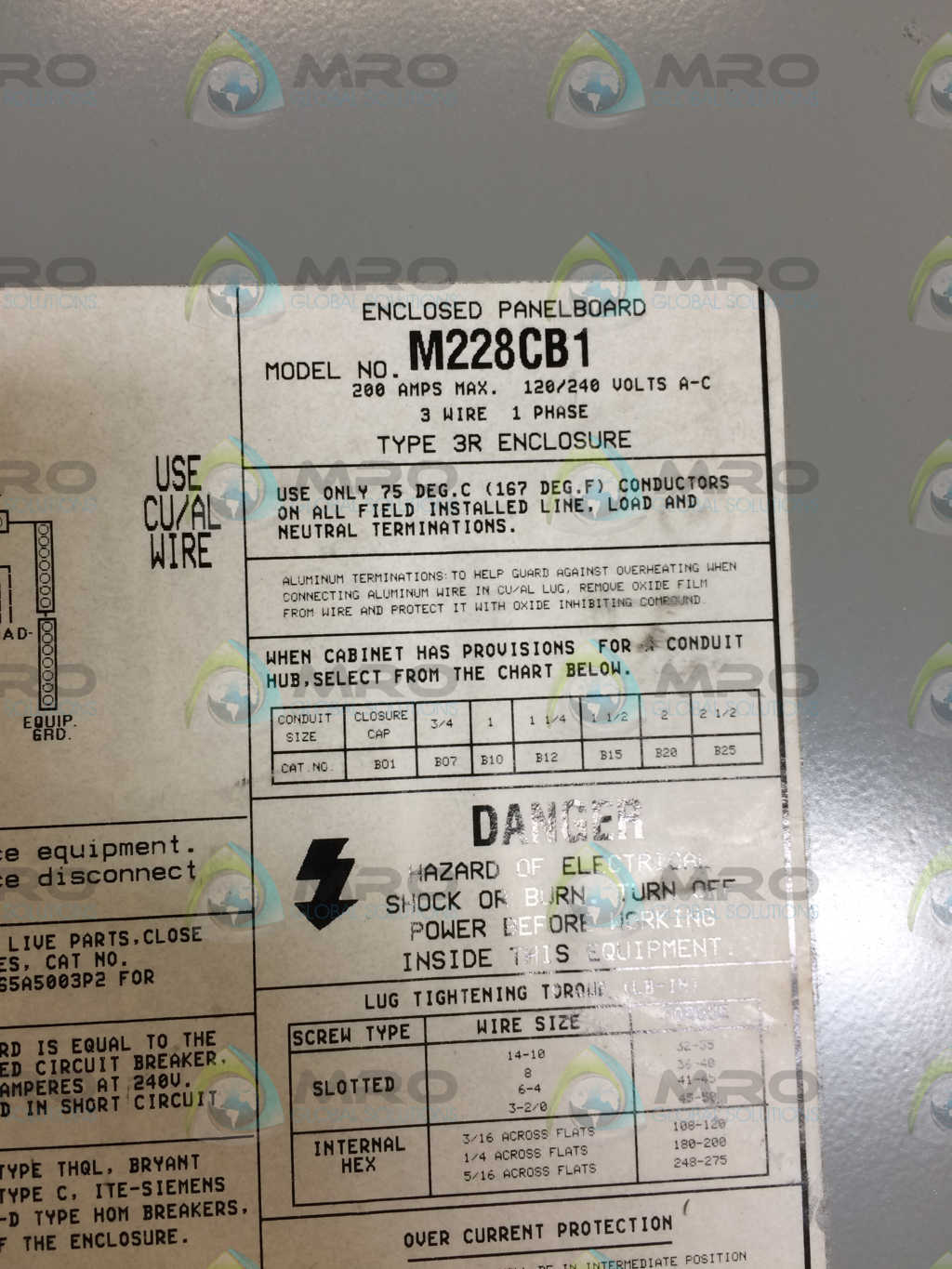 MIDWEST M228CB1 ENCLOSED PANEL BOARD *USED*