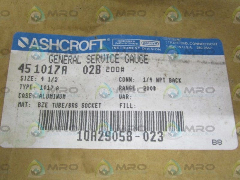 ASHCROFT 451017A02B-200# 0-200PSI  NSMP