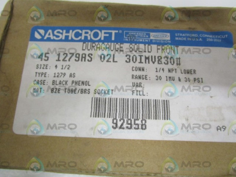 ASHCROFT 451279AS02L-30IMV&30# 30-0IMV 0-30PSI  NSMP