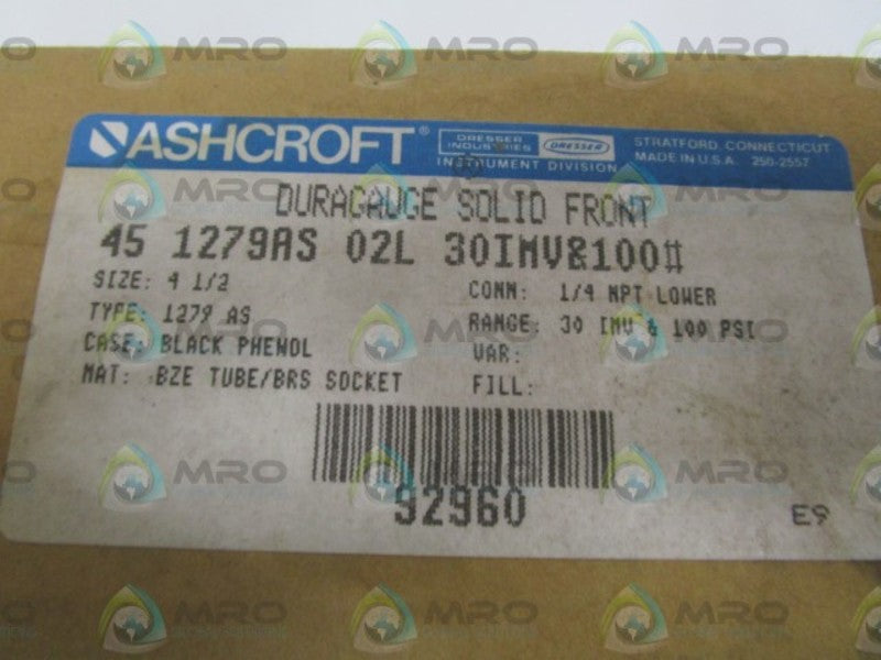 ASHCROFT 451279AS02L-30IMV&100# 30-0IMV 0-100PSI  NSMP