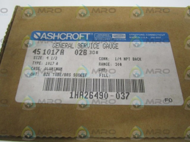 ASHCROFT 451017A02B-30# 0-30 PSI NSMP