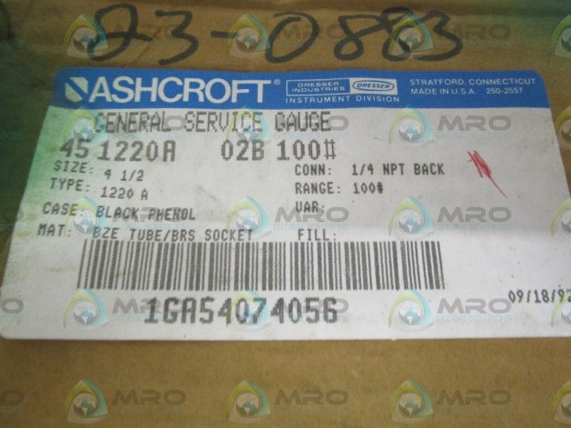 ASHCROFT 451220A02B-100# 0-100PSI NSMP