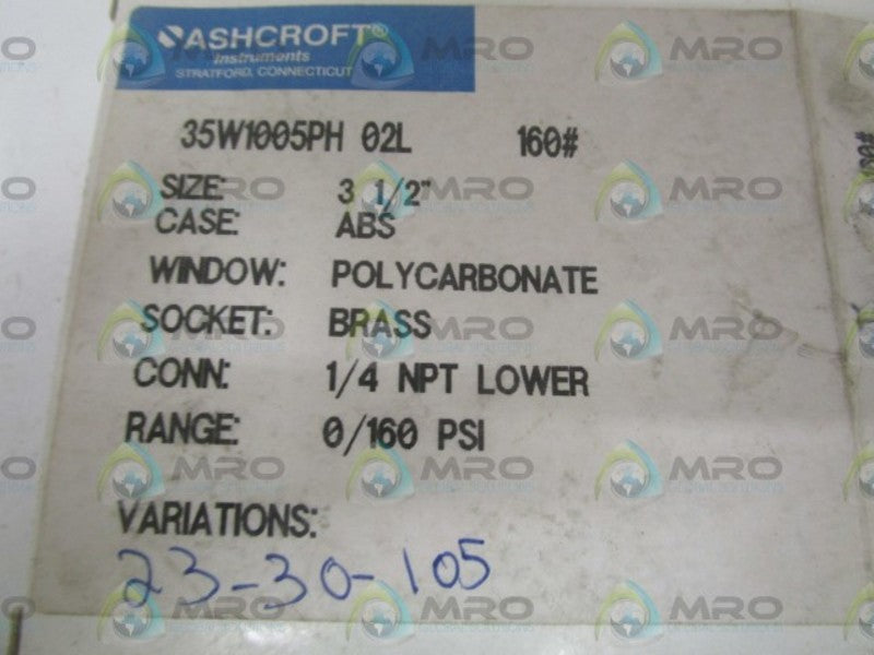 ASHCROFT 35W1005PH02L-160#  0-160PSI NSMP
