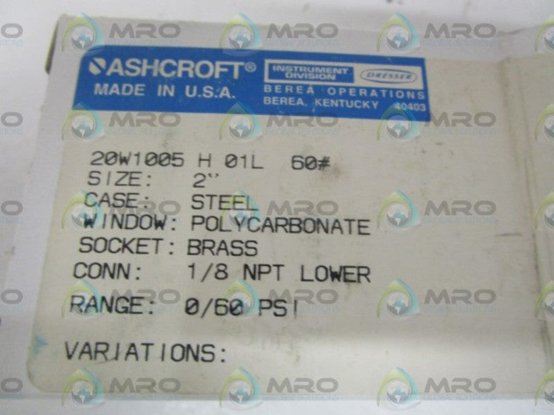 ASHCROFT 20W1005H01L-60# 0-60PSI NSMP
