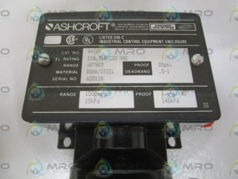 ASHCROFT B420B PRESSURE SWITCH 60" H2O  NSMP