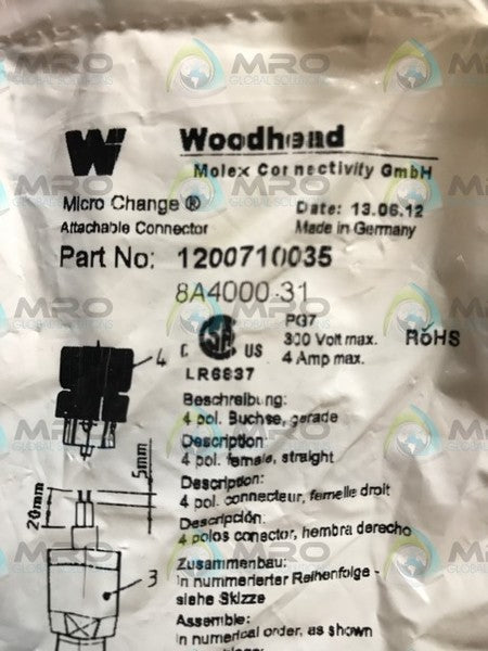 DANIEL WOODHEAD 8A4000-31 1200710035 CONNECTOR * NEW IN FACTORY BAG *