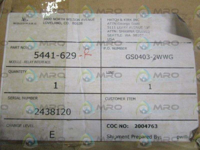 WOODWARD 5441-629 E 5AMP RELAY INTERFACE MODULE *NEW IN BOX*