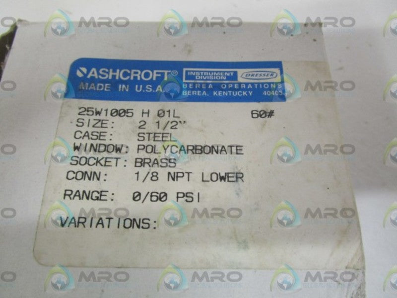 ASHCROFT 25W1005H01L-60# 0-60PSI NSMP