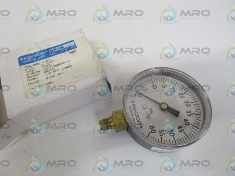 ASHCROFT 25W1005H01L-60# 0-60PSI NSMP
