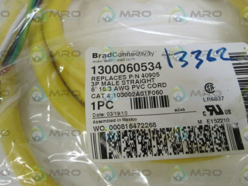 BRAD CONNECTIVITY MALE CORD 3P 1300060534 * NEW IN BAG *