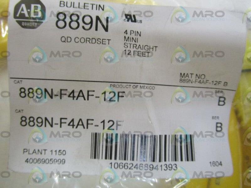 ALLEN BRADLEY 889N-F4AF-12F SER. B CORDSET * NEW IN FACTORY BAG *