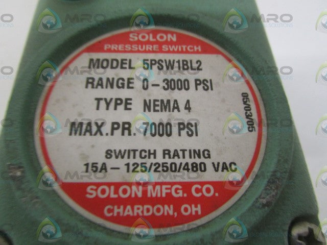 SOLON 5PSW1BL2 PRESSURE SWITCH 0-3000PSI *NEW NO BOX*