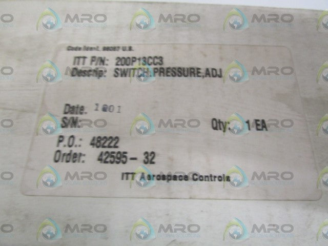 ITT 200P13CC3 PRESSURE SWITCH 200 TO 1500PSIG *NEW IN BOX *