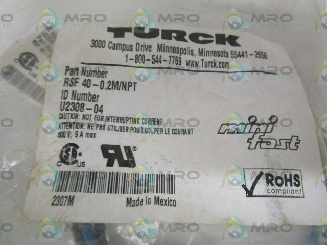 TURCK RSF40-0.2M/NPT CONNECTOR *NEW IN FACTORY BAG*