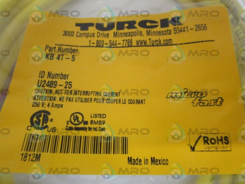 TURCK KB4T-5 MOLDED CORDSET *NEW IN FACTORY BAG*