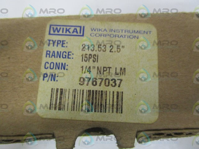 WIKA 9767037 PRESSURE GAUGE 213.53 2.5" 15PSI *NEW IN BOX*