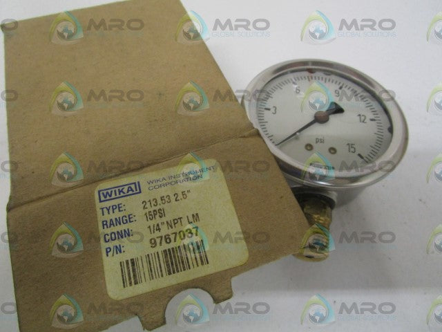 WIKA 9767037 PRESSURE GAUGE 213.53 2.5" 15PSI *NEW IN BOX*