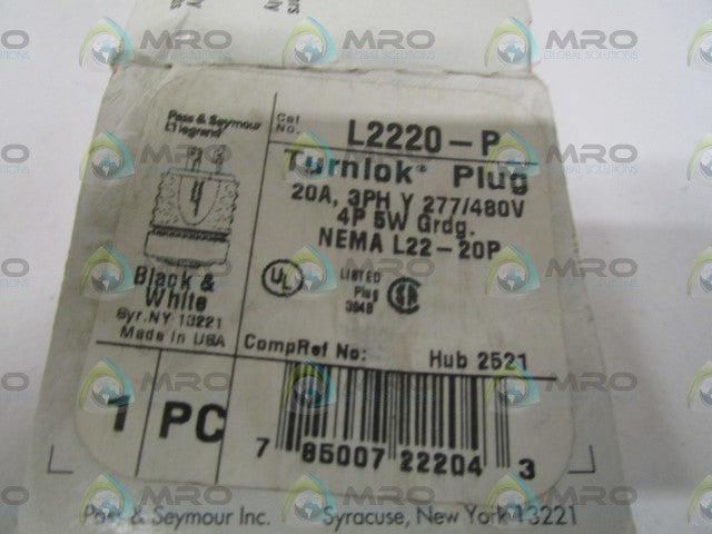 PASS & SEYMOUR L2220-P LOCKING PLUG *NEW IN BOX*
