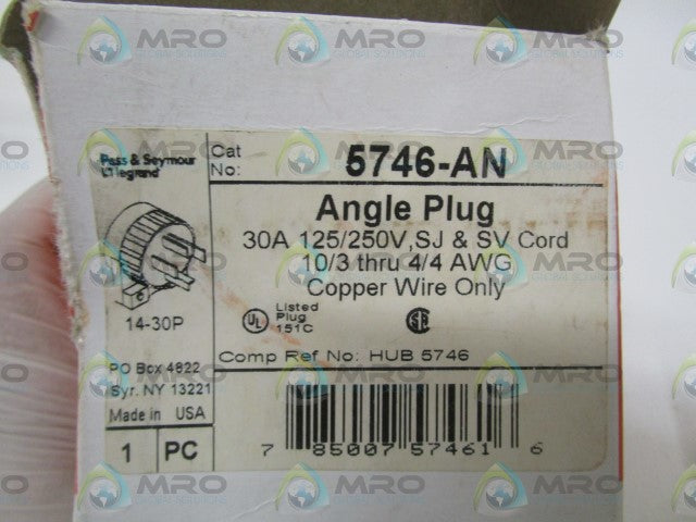 PASS & SEYMOUR 5746-AN ANGLE PLUG *NEW IN BOX*