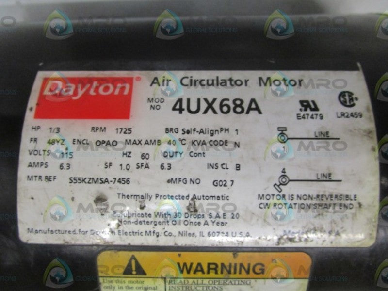 DAYTON 4UX68A AIR CIRCULATOR MOTOR 1/3HP  UNMP