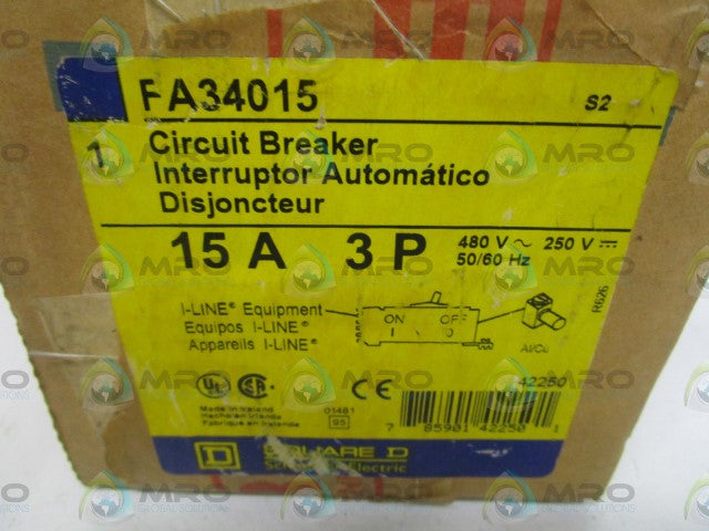 SQUARE D FA34015 CIRCUIT BREAKER 15A 480V * FACTORY SEALED *