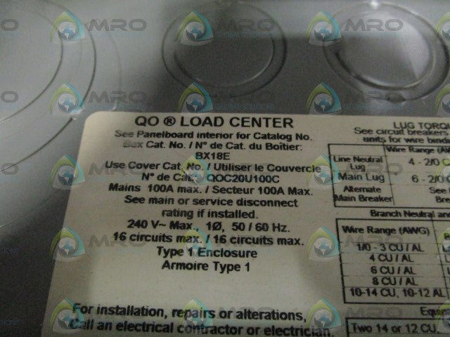 SQUARE D QO116M100 LOAD CENTER (AS PICTURED) *NEW NO BOX*