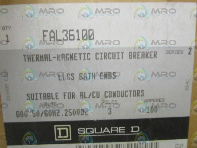 SQUARE D FAL36100 CIRCUIT BREAKER 100A (GREY)  *NEW IN BOX*