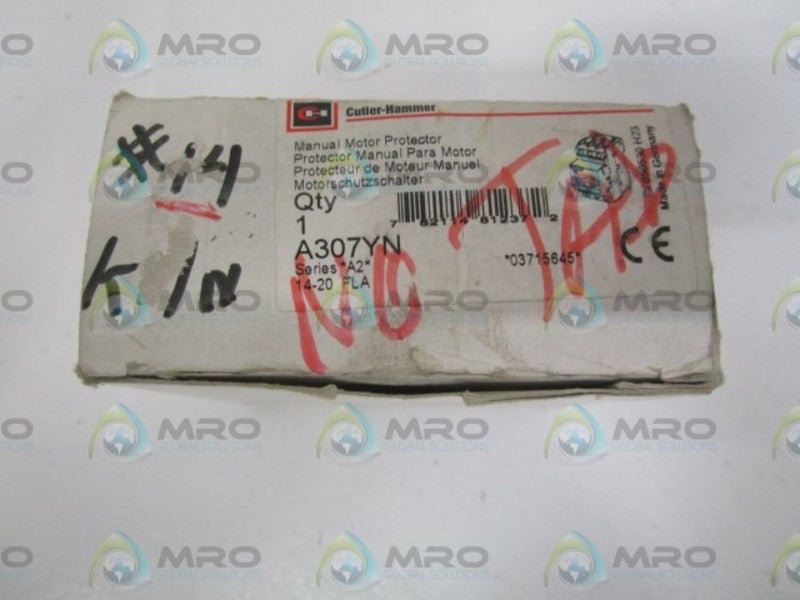 CUTLER-HAMMER A307YN MANUAL MOTOR PROTECTOR 14-20 (AS PICTURED)  NSMP