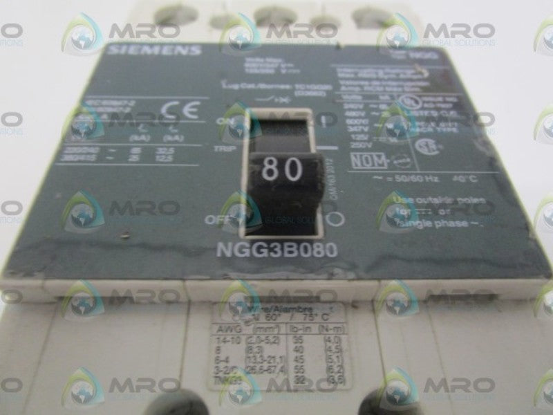 SIEMENS NGG3B080 CIRCUIT BREAKER 80AMP *NEW NO BOX*