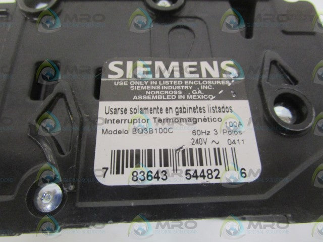 SIEMENS BQ3B100C CIRCUIT BREAKER 100A (AS PICTURED) *NEW NO BOX*