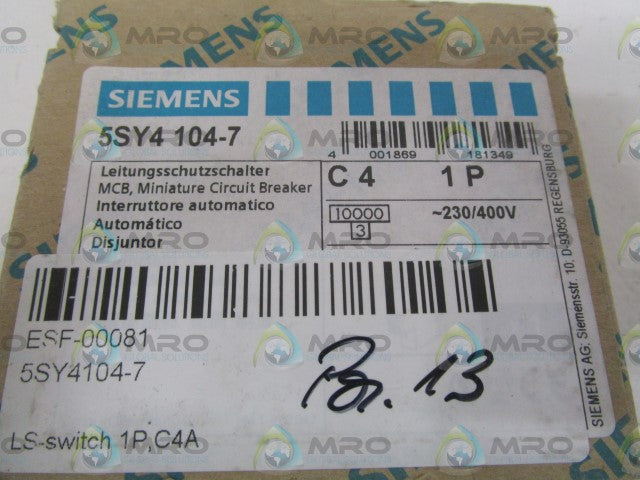 SIEMENS 5SY4104-7 CIRCUIT BREAKER *NEW IN BOX*