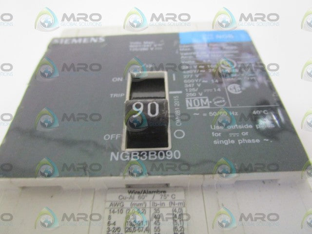 SIEMENS NGB3B090 CIRCUIT BREAKER 90A (AS PICTURED) *NEW NO BOX*
