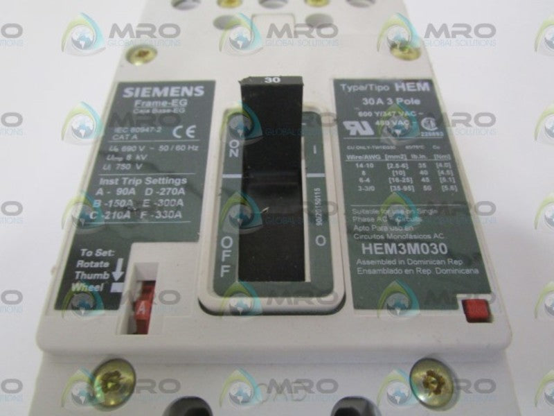 SIEMENS HEM3M030 CIRCUIT BREAKER 30A *NEW NO BOX*